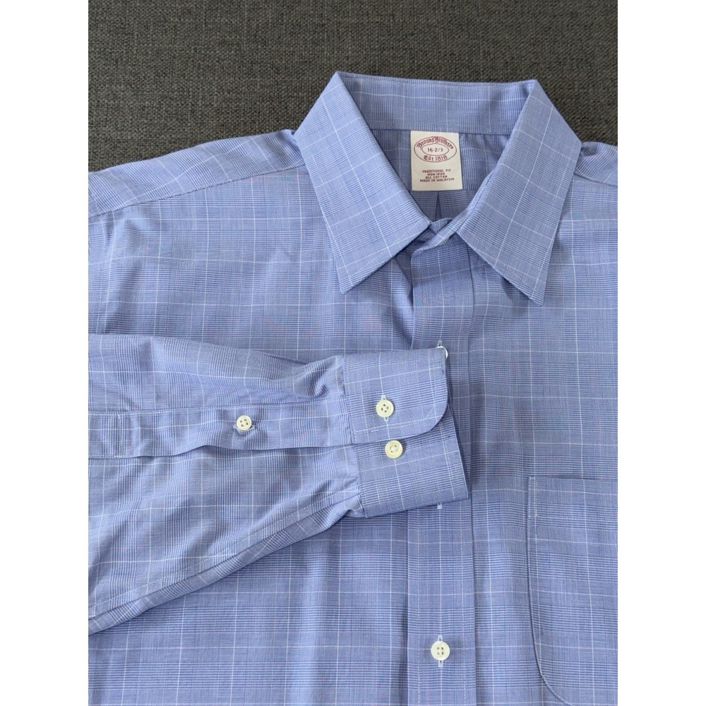 Brooks Brothers Blue Plaid Dress Shirt Mens 16‎ 2/3 Traditional Fit Non-Iron